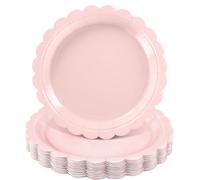 NatNarr 30 Pcs Pink Paper Plates 9 Inch Disposable Scalloped Party Paper Plates Light Pink Dessert Plate for Birthday Baby Shower Wedding