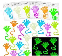 NatNarr 50 Pack Glow in the Dark Sticky Hands Kids Birthday Party Favor Goodie Bags Stuffers Glow Sticky Hands Toys Stretchy Class Prize Treasure Box Toy Carnival Sensory Party Toy