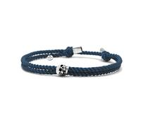 Nato Cuff - Sterling Silver Skull Bracelet - Milanese Silk Cord - Handmade in France Mens and Womens Jewelry (Petrol Blue)