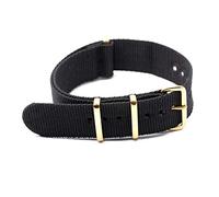 NATO Watch Band Nylon Strap Gold Buckle 18mm/20mm/22mm/24mm Striped Replacement Belt Wristwatches Accessories, Black, 24mm