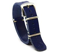 NATO Watch Strap Zulu Band Leather Military Stainless Steel Buckle Choice color of the rings and width 18mm 20mm 22mm 24mm (22mm, silver)