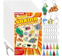 Natonhi 156 Pcs Shrinky Dink Paper Keychain Kit,with 25 Pcs Shrinky Plastic Sheets 7.9"x5.7",Hole Punch,Tassel,Key Rings with Chain,Jump Rings DIY Crafts for Adults and Teens