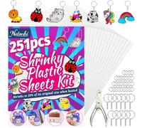 Natonhi 251Pcs Shrinky Dink Sheets,Shrink Paper Keychain Kit with 50pcs Shrinky Paper,100PCS Keychains and 100 Open Iron Ring for Kids Creative Craft Marking, Shrinky Dink Handprint Keychains