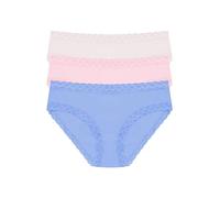 Natori Women's Bliss Girl Brief 3-Pack Panties Hipster, Blue Iris/Soft Mulberry/Mink, XL