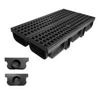 Natotela HDPE Trench Drain System-19.7x5.5x3.7 in. Channel Drain with Grates,2 Pack Total Length 39.4 in,Yard Drainage System with 2 Outlet Adapters for Outdoor,Yard Fence,Pool,Sidewalk,Patio