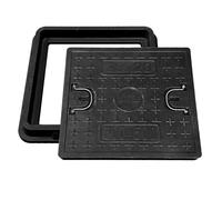 NATOTELA Manhole Cover and Frame Fiberglass,Cover Size 500x500mm/Overall size 600x600mm Square Drain Cover Access Inspection Reinforced Steel Embedded Sewer Cover with Handles Non-slip Solid Black