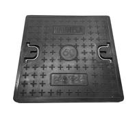 NATOTELA Manhole Cover Fiberglass-600x600mm Square Septic Tank Lid Access Inspection Cover Replacement lid Non-slip Solid Reinforced Steel Embedded Sewer Cover for Patios Basement Lawn Black