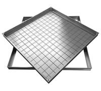 NATOTELA Recessed Manhole Cover and Frame Overall Size 1000 x 1000 mm Aluminium Alloy Invisible Inspection Chamber Cover Square Embedded Metal Sewage Manhole Lid with Lifting Keys for Garden Walkway