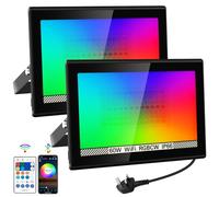 NATPOW 60W RGB Floodlights, Flood Lights Outdoor Smart Colour Changing, LED Garden Security Lights with Remote&APP Control IP66 Wall Lights for Landscap, Stage Decoration Garden Party (2Packs)