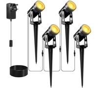 NATPOW Garden Lights Mains Powered, Landscape Spotlights with Adapter, Warm White Garden Uplighters 5V IP65 Waterproof Outdoor Spike Lighting for Lawn, Yard, Driveway,Party