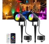 NATPOW Garden Lights Mains Powered, Outdoor Spot Lights RGB with Remote Control Color Changing, Warn White Pathway Lights with 1.5M Cable, IP65 Outdoor Lighting for Christmas Decoration(2Pack)