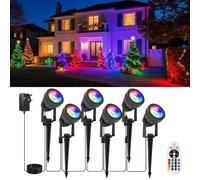 NATPOW Garden Lights Mains Powered, RGB Landscape Spot Lights with Remote Control 16 Colors Changing LED Spike Light with Adapter, IP65 Waterproof for Outdoor Christmas Decorations, Yard, Pathway