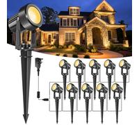 NATPOW Garden Spot Lights, Garden Lights Mains Powered, Warm White Outdoor Spike Light with Adapter, IP65 Waterproof Landscape Lighting Pathway Lighting for Lawn,Yards, Patio(10-in-1)