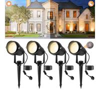 NATPOW Garden Spot Lights Mains Powered, Dusk to Dawn Outdoor Lights with Photocell Sensor, Warm White Stake Lights with 1.5M Cable, Waterproof Indoor Landscape Spotlight for Tree House (4 Pack)