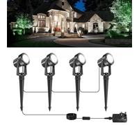 NATPOW Garden Spot Lights Mains Powered, Outdoor Landscape Spotlights 12W, LED 4-in-1 Spike Lights with Adapter, IP65 Waterproof 5V LED Garden Spike Light for Lawn, Pathway, Yard (6000K)