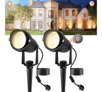 NATPOW Garden Spot Lights with Photocell Sensor, Dusk to Dawn Spotlights Mains Powered, Warm White Stake Lights with 1.5M Cord, Waterproof Indoor Landscape Spotlight for Lawn Tree House (2 Pack)