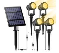 NATPOW Garden Spotlight, Warm White Garden Lights, LED Solar Spotlight, Solar Lights for Outdoor, IP65 Waterproof, 2 Brightness Levels, 3000K Dusk to Dawn Lighting for Trees (4 in 1)