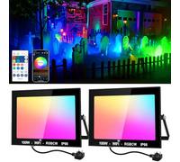 NATPOW LED Flood Lights RGB, 100W Floodlights Outdoor Colour Changing with Remote&APP Control, DIY Mode Party Lights, Security Lighting IP66 Waterproof for Garden, Christmas Stage Decoration(2Pack)