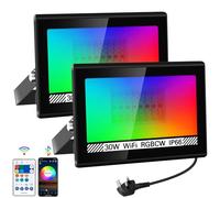 NATPOW LED Floodlight Outdoor 30W, Flood Lights RGB Colour Changing, Timed Security Lights with Remote&APP Control, IP66 Wall Light for Garden Landscap, Hallowen Chrisma Stage Decoration (2Packs)