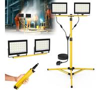 NATPOW LED Work Light with Tripod, Flood Lights with 2 Adjustable Head, 11000Lumen Work Lights with Telescopic Stand, Plug 4M Cable, IP66 Foldable Lights for Workshop Construction Site Garage