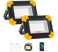 NATPOW LED Work Lights, Rechargeable Floodlights, 40W Portable Spotlight, 5 Modes Workshop Lamp with 180° Rotation 2 Pack Camping Lamp for Fishing Hiking Car Garage