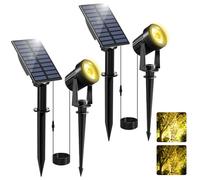 NATPOW Outdoor Solar Spotlights, 2 Pack Garden Spot Lights Warm White IP65 Waterproof Auto ON/Off Dusk Till Dawn Uplighters for Tree Yard Driveway Porch Walkway Pathway