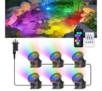 NATPOW Pond Lights Mains, Underwater Spot Lights RGB, Aquarium Light Multicoloured Pool Lighting, Submersible Project Light Lamp for Garden Pool, Fountain(6-in-1)