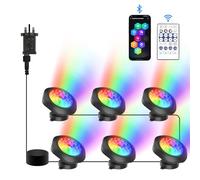 NATPOW Pond Lights, RGB Underwater Spotlights Mains Powered, IP68 Waterproof Aquarium Light Colour Changing with Remote/APP Control, Submersible Landscape Light for Garden Yard Pool Fountain(6 in 1)