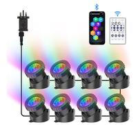 NATPOW Pond Lights, RGB Underwater Spotlights Mains Powered, IP68 Waterproof Aquarium Pond Light with Remote/APP Control, Submersible Landscape Spot Lights for Garden, Yard, Pool, Fountain(8-in-1)