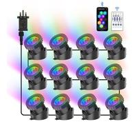 NATPOW Pond Lights, RGB Underwater Spotlights Mains Powered, IP68 Waterproof Aquarium Pond Light with APP 、Remote Control, Submersible Landscape Lights for Garden, Yard, Pool, Fountain(12 in 1)