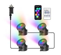 NATPOW Pond Lights Underwater Mains, RGB Underwater Light, Timer Aquarium Spot Lights with APP& Remote Control, IP68 Waterproof Multicolour Submersible Light for Fish Tank Garden Yard Pool (Set of 4)