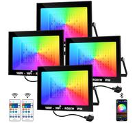 NATPOW RGB Floodlights, Flood Lights 100W Colour Changing LED Security Lights Outdoor with Remote&APP Control, IP66 Waterproof LED Wall Light for Garden Landscap, Hallowen Stage Decoration(4Packs)