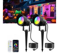 NATPOW RGB Garden Lights Mains Powered, Garden Spot Lights with Remote Control, Warn White LED Landscape Spotlights 1.5M Cord, Waterproof Outdoor Spike Light for Yard, Halloween Decorations(2Pack)
