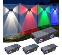 NATPOW RGB Solar Fence Lights, Dusk Till Dawn Outdoor Lights with Multi-Colour Changing 4 Pack Solar Lights Waterproof Garden Lightling for Fence Step Terraces Halloween Christmas
