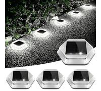 NATPOW Solar Deck Lights, Dusk Till Dawn Outdoor Lights, Cool White Ground Lights, Waterproof Step Light, LED Disk Lighing for Garden Sidewalk Runway Fence Patio Pathway 4Pack