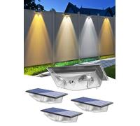 NATPOW Solar Fence Lights, Dusk Till Dawn Outdoor Lights, Warm &Cool White Fence Wall Lights Outdoor Garden, 3 Mode Outdoor Lighting for Ornaments Outdoor, Step, Yard Decoration(4Packs)