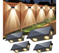 NATPOW Solar Fence Lights Outdoor Garden, 4 Pack Wall Solar Lights Warm White, IP65 Waterproof Dusk Till Dawn Garden Fence Lighting for Patio, Porch, Backyard, Pool, Deck