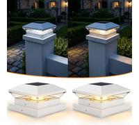 NATPOW Solar Post Cap Lights Garden Waterproof, Warm/Cool White 2 Pack | Auto On/Off, Solar Fence Post Light for 4x4 5x5 Vinyl/Wooden Posts Porch Patio