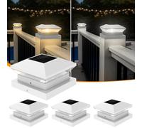 NATPOW Solar Post Lights, Outdoor Cap Lights Warm/Cool White Solar Light Dusk Till Dawn, IP65 Waterproof Fence Decking Cap Lights for 4x4 5x5 Vinyl/Wooden Posts Garden Patio Decoration(4 Pack)