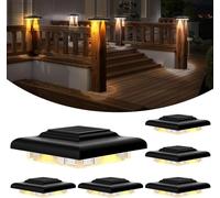 NATPOW Solar Post Lights, Solar Fence Post Lights Outdoor Garden, Warm White & Cool White, Dusk Till Dawn, Auto On/Off Post Cap Lamp IP65 Waterproof for Wooden Posts, Park Decking (6 Packs)