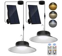 NATPOW Solar Shed Light Outdoor, Solar Pendant Lights Indoor Dimmable/Timing with Remote Control, IP65 Waterproof Solar 3000K/4000K/6000K Gazebo Lights with 9.84FT Cord for Garden Garage Barn (2Pack)
