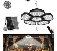 NATPOW Solar Shed Light, Solar Gazebo Lights Motion Sensor with Remote Control Waterproof Timing Pendant Lights, 5M Cord Warm/Cool White Indoor Outdoor Light for Garden Patio, Garage Barn(1Pack)