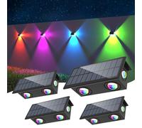 NATPOW Solar Wall Lights, Waterproof Fence Lights RGB Colour Changing 4pack | Auto On/Off Garden Light Ambient Atmosphere, 8 Mode Lighting, for Fence Garden Patio Porch Pool BBQ Shed