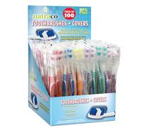 natraco Bulk Toothbrush Pack with Covers | Premium Quality Individually Wrapped Colorful Tooth Brushes | Medium Soft Bristles for Travel, Donations, Hotels (100)