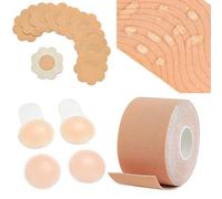 NatrLuxe Chest Lifting Tape, Breast Lift Tape, With 2 Pairs Reusable & Silicone Nipple Covers, Suitable For A-G Cup, Sticky Athletic Tapes For Push Up & Shape In All Clothing Fabric Dress, Beige