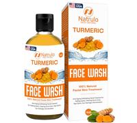 Natrulo Turmeric Face Wash, 4 oz Clear Skin Liquid Soap - 100% Natural Anti Ageing Exfoliating Turmeric Facial Cleanser for Fading Spots, Clearing Acne Scars, Age Spots, Sun Damage, Discoloration