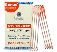 Natruveda 100% Pure Copper Tongue Scraper, Pack of 4, Promotes Fresh Breath, Tongue Cleaner for Oral Care & Hygiene