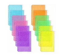 NatSumeBasics 12 Glitter A5 Zipper Binder Pockets, 6 Colors 5" x 8" PVC Cash Envelopes for 6-Ring Budget Binder (Colorful A5)