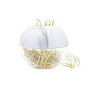 NatSumeBasics Magnetic Marble Paper Clip Holder 100 Gold Paperclips in Cute Paper Clips Dispenser for Desk Organizer Accessories Supplies(Marble)
