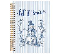 NATSUNO Blue Chinoiserie Christmas Snowman Spiral Notebook Journal 5.5x8.3in, Let it Snow Winter Journal for Women, Grandmillennial Christmas Striped Notebooks for Note Taking, Hardcover Notebook